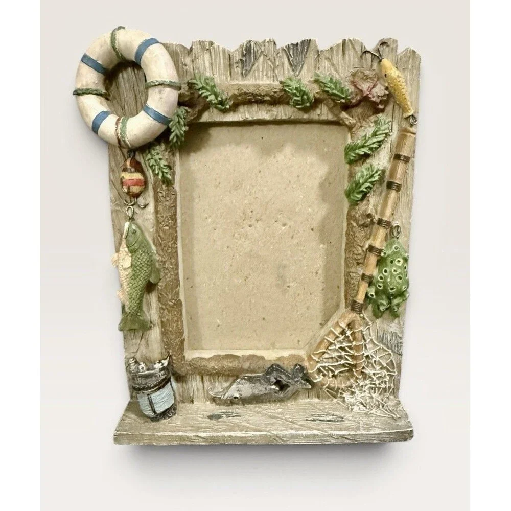 The ArtFrame Fishing Decor Photo Frame 3.5 X 5 Rustic Cabin Missing Glass